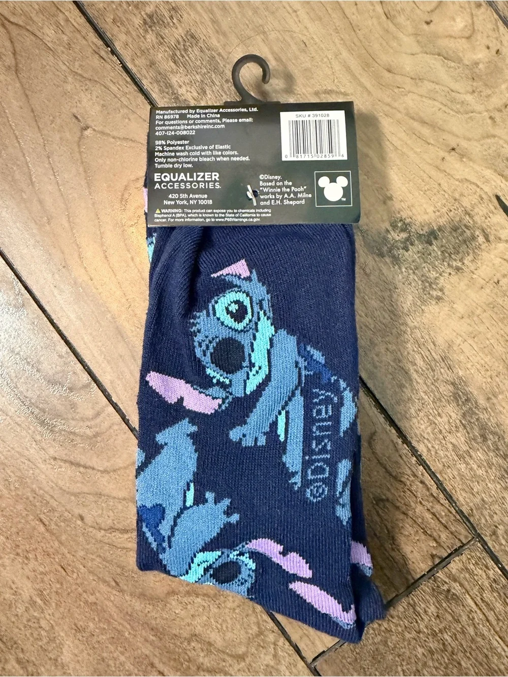 Disney Women's Stitch Pattern Crew Socks - Navy, Light Blue & Pink